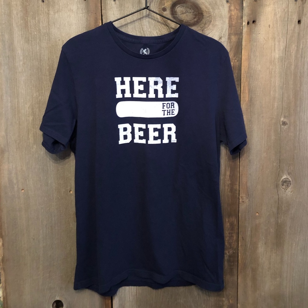 NWOT Express Blue Here For The Beer Graphic Tee Size Large